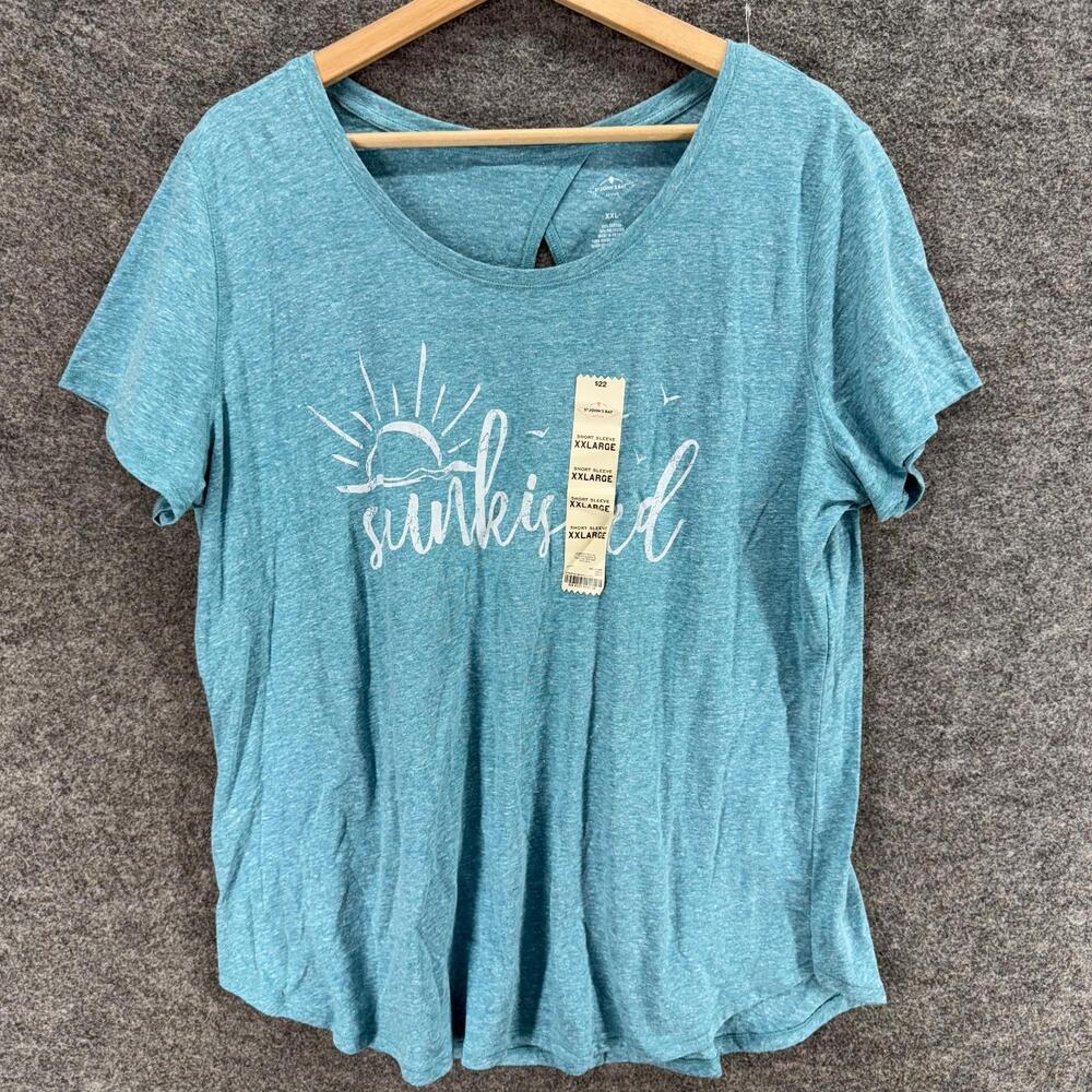 New St. John's Bay T-Shirt Women 2xl Blue Short Sleeve Cotton Round Neck Casual